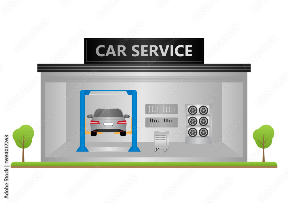 Car Repair and Service Center. Car Maintenance. Vector Illustration. Car Repair and Service Center. Car Maintenance. Vector Illustration.