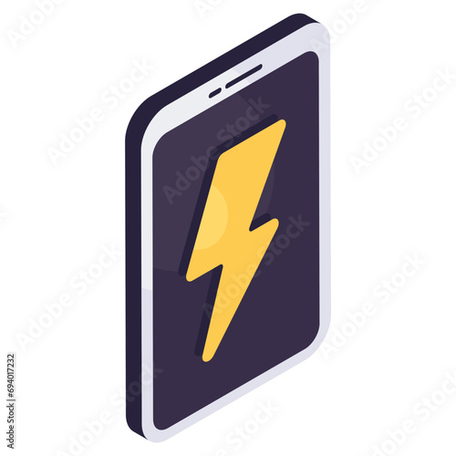Mobile charging icon in isometric design