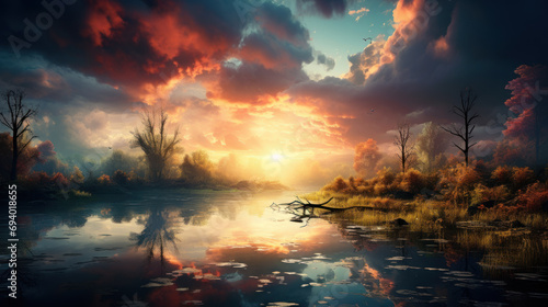 Unreal trippy landscape - forest, skies and water © Kondor83