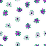 Charming seamless floral pattern with daisies in pastel hues.