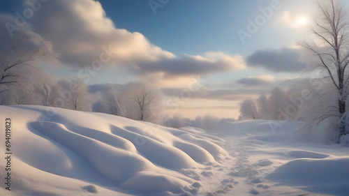 Winter snow background with snowdrifts, wallpaper © KafiulBari
