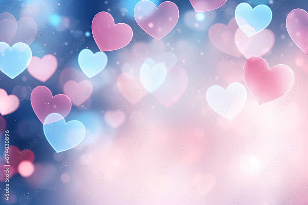 Pink and purple background with hearts and bokeh, Valentine's Day background 