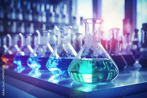 Research glassware scientific laboratory medicine equipment chemical chemistry science experiment liquid test background