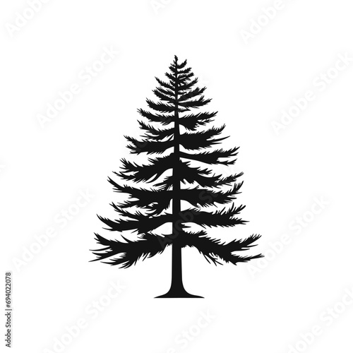 A flat black vector silhouette of a pine tree against a white background.