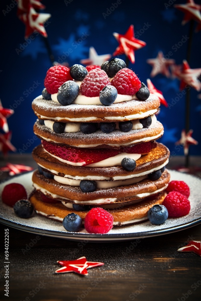 American pancake with berries decoration American pancake with berries decoration