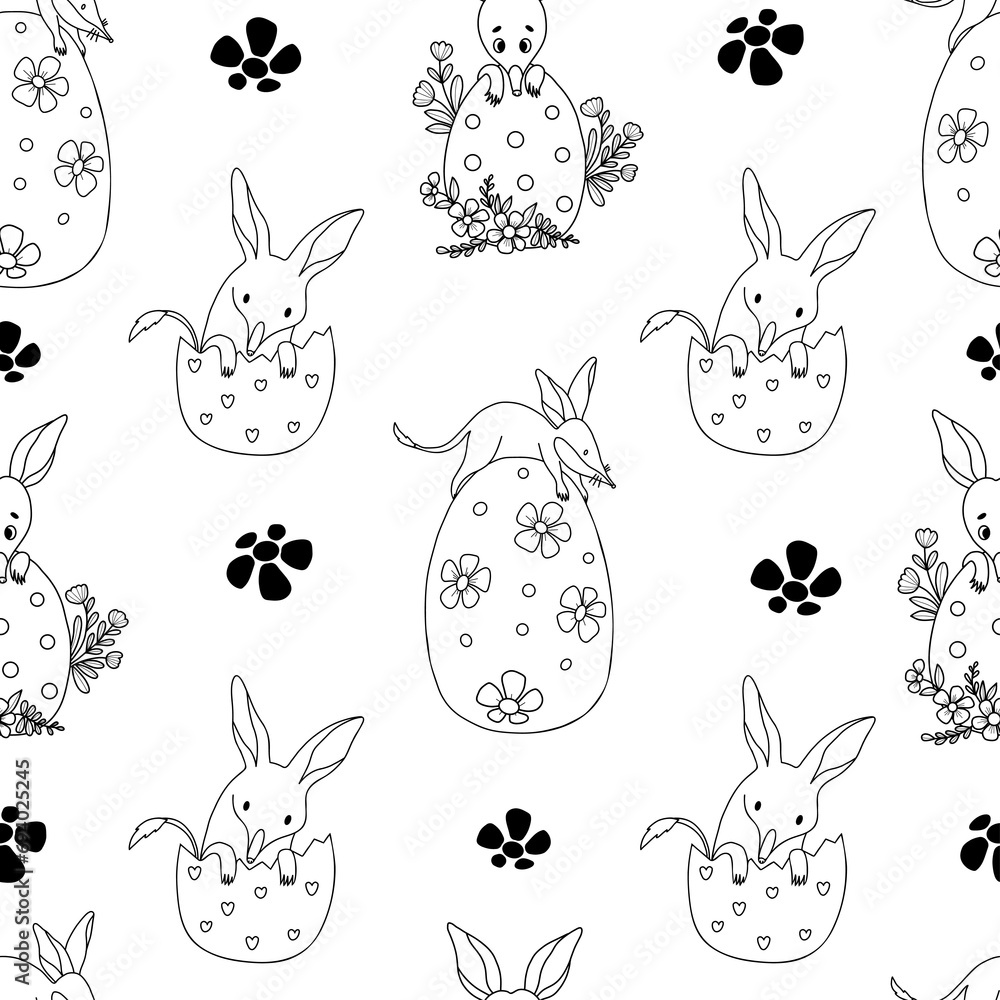 Fototapeta premium Seamless pattern with Easter bilby with egg