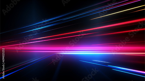 Abstract background with high speed effect motion blur night lights. Futuristic neon light line trails banner.
