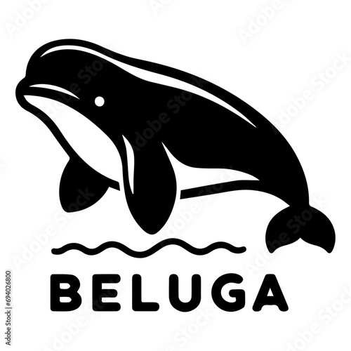 minimal Beluga whale logo vector silhouette black color white background