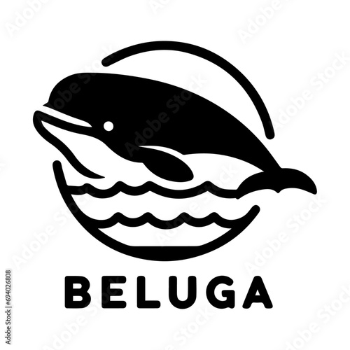 minimal Beluga whale logo vector silhouette black color white background
