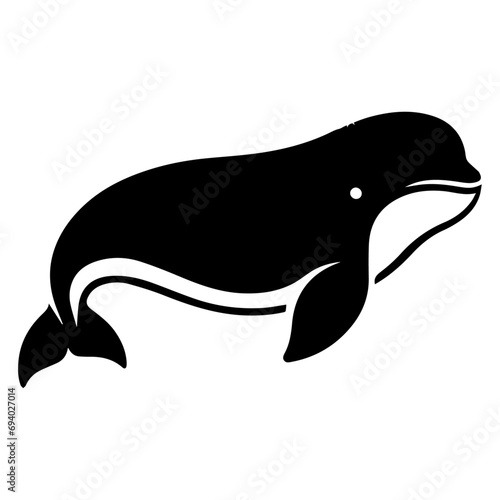 minimal Beluga whale vector silhouette black color white background