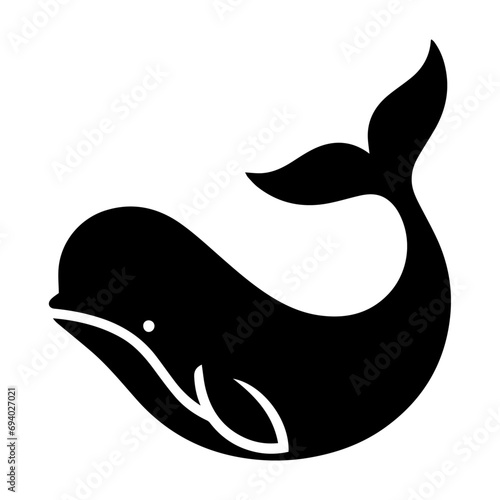 minimal Beluga whale vector silhouette black color white background