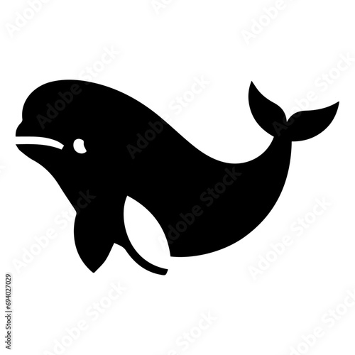 minimal Beluga whale vector silhouette black color white background