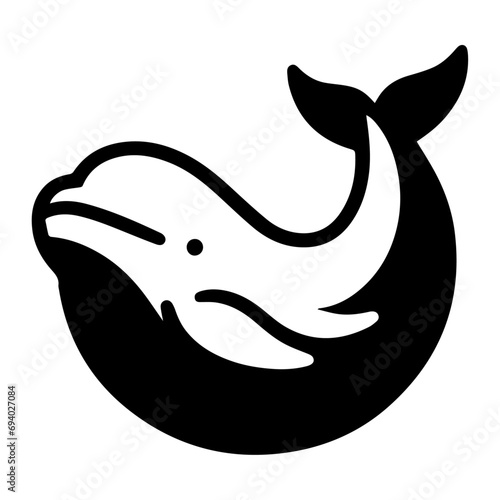 minimal Beluga whale vector silhouette black color white background