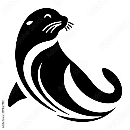 minimal Beluga whale vector silhouette black color white background