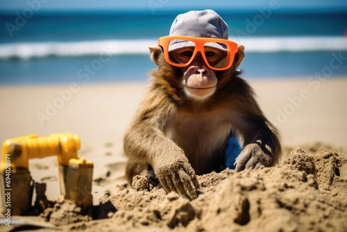 Primate tropical summer sea beach young monkey nature portrait travel