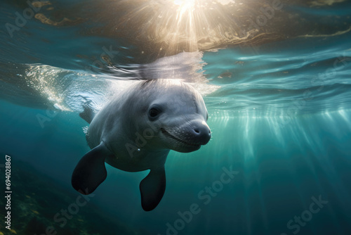 Vaquita the world's smallest porpoise species swimming in its natural habitat © Veniamin Kraskov