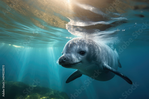 Vaquita the world's smallest porpoise species swimming in its natural habitat © Venka