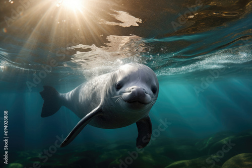 Vaquita the world's smallest porpoise species swimming in its natural habitat photo
