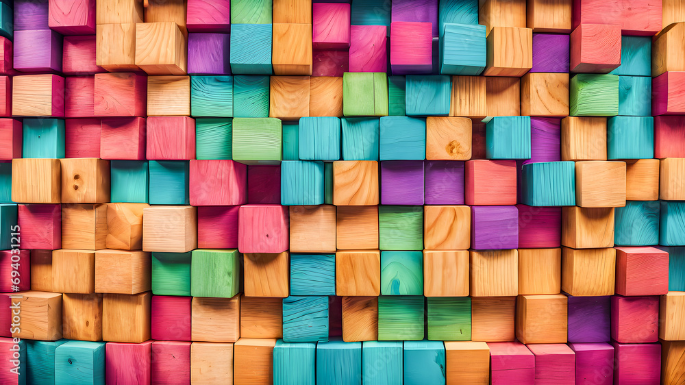 Colorful wooden cubes as a background, close-up view. Colorful wooden cubes as a background, close-up view.