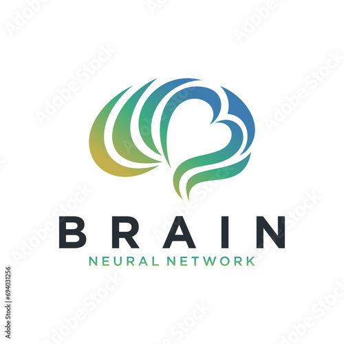 Brain love logo with simple concept vector illustration