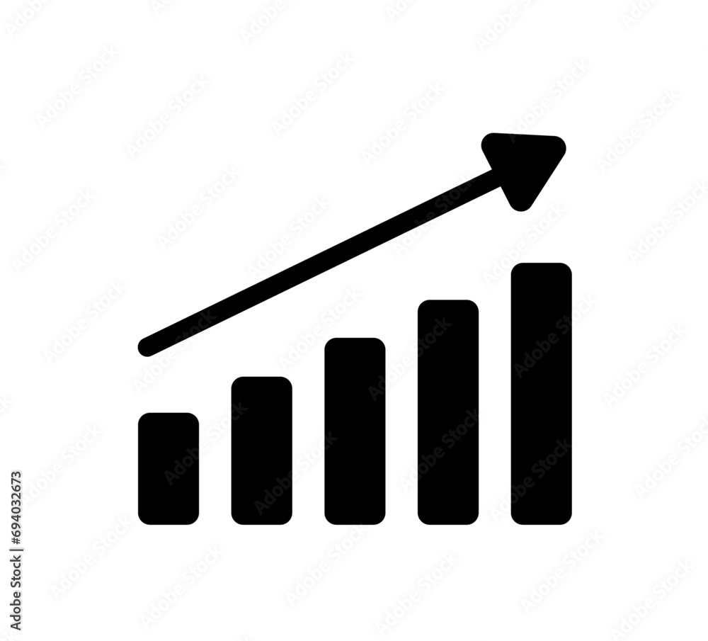 Growing graph.  Business chart with arrow.