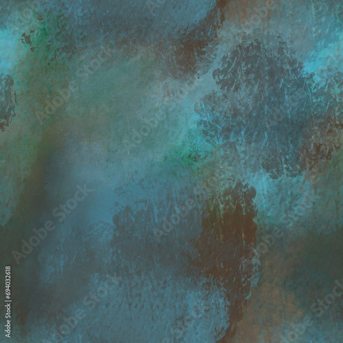 Seamless pattern, green and brown textured background, abstraction, colored spots. Digital illustration. Use for interior, wallpaper, fabrics, clothing, stationery, web resources.