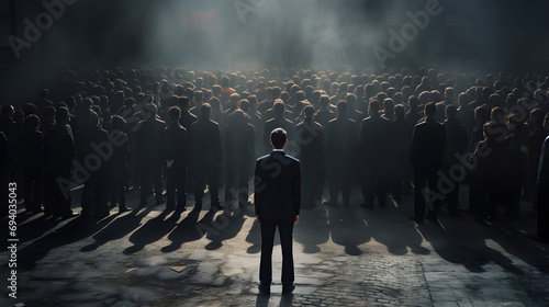 man standing behind the crowd