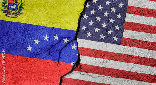 Wallpaper Mural Venezuela and USA flags on a stone wall with a crack, illustration of the concept of a global crisis in political and economic relations Torontodigital.ca