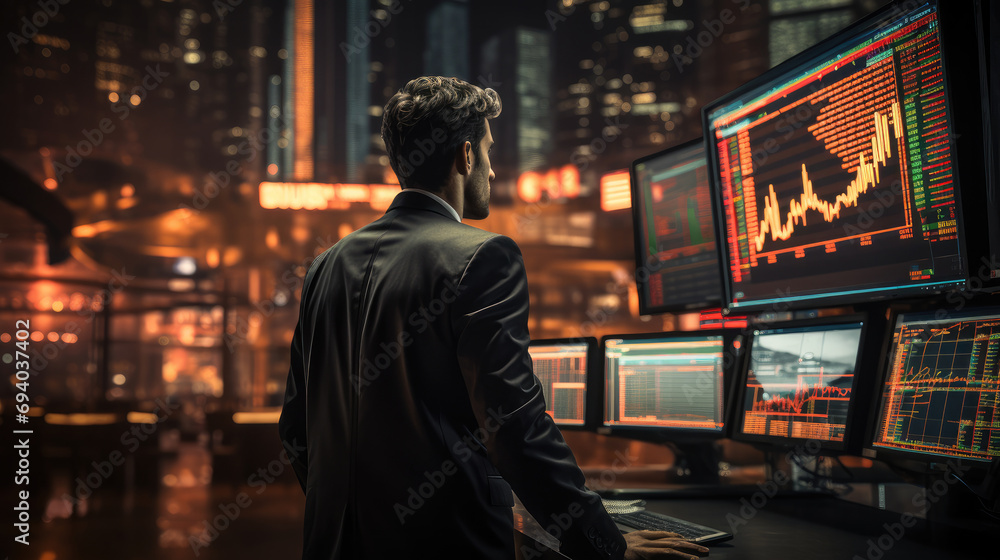 Stock traders concept, Business man trader investor analysis for stock market concept for trading fund data statistic, Stocks, Market, Crypto, Investing. Generative AI.