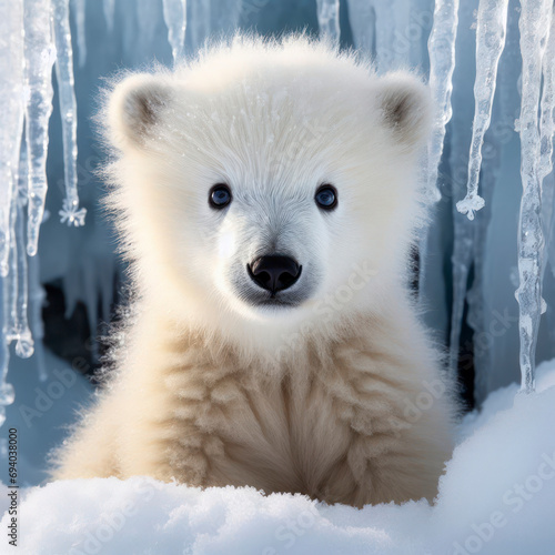 baby polar bear in the snow. ai generative