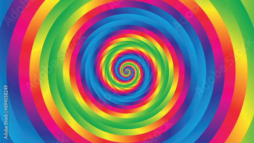 Background of vivid rainbow colored swirl twisting towards center