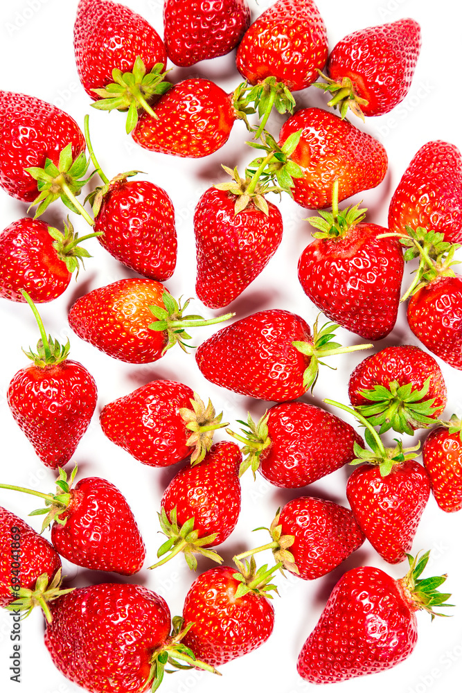 Fresh red strawberries on a white background, sweet strawberries for dessert Fresh red strawberries on a white background, sweet strawberries for dessert