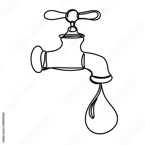 Water faucet with a drop of water one line drawn 