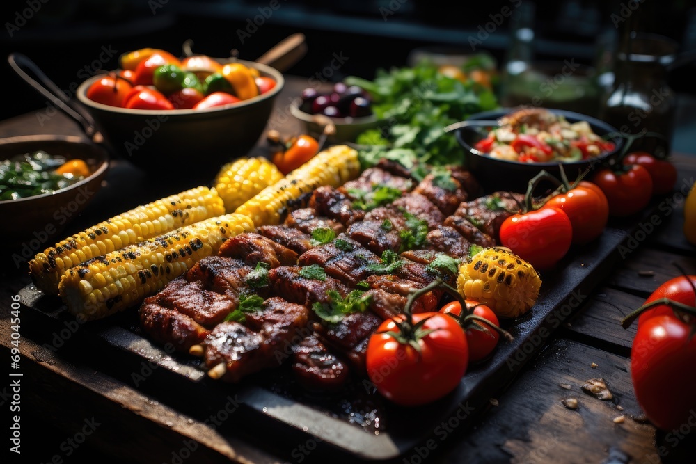 Grilled meat with grilled vegetables