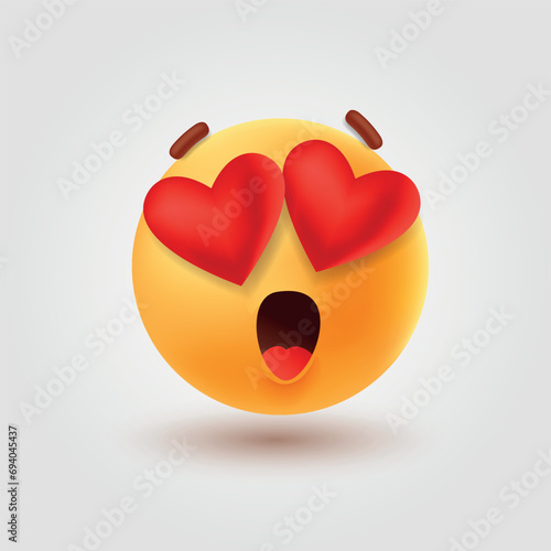 Smiling emoticon Face with Heart Eyes, happy smiley emoji with heart face, Love emoji.
