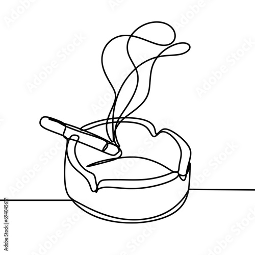 Cigarette burning in ashtray one line drawing 