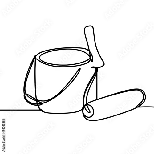 Paint Roller and Bucket One Line Drawing 