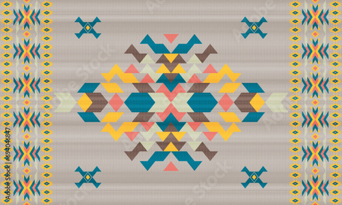 American ethnic native pattern.Traditional Navajo,Aztec,Apache,Southwest and Mexican style fabric pattern.Abstract vector motifs pattern.Design for fabric,clothing,blanket,carpet,woven,wrap,decoration