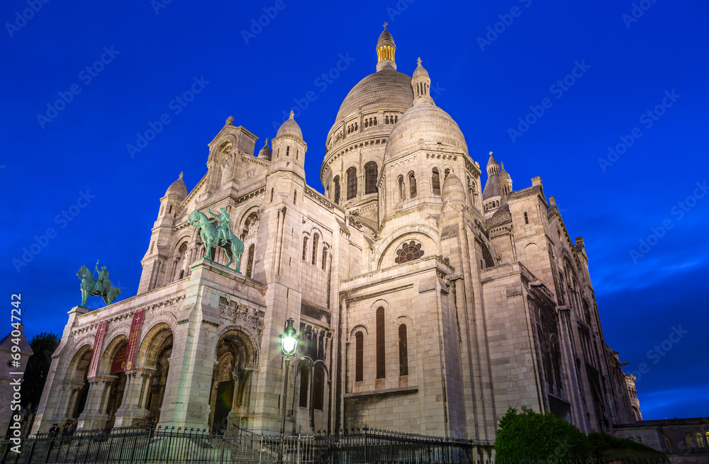 Sacre Coeur Basilica in Montmartre in Paris at night