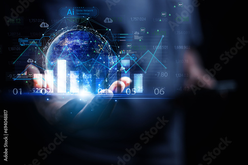 2024 business concept, businessman or engineer Show the trend of driving digital currency to develop online business.	

