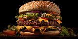 Tasty big hamburger featuring succulent beef patties and melted cheese.