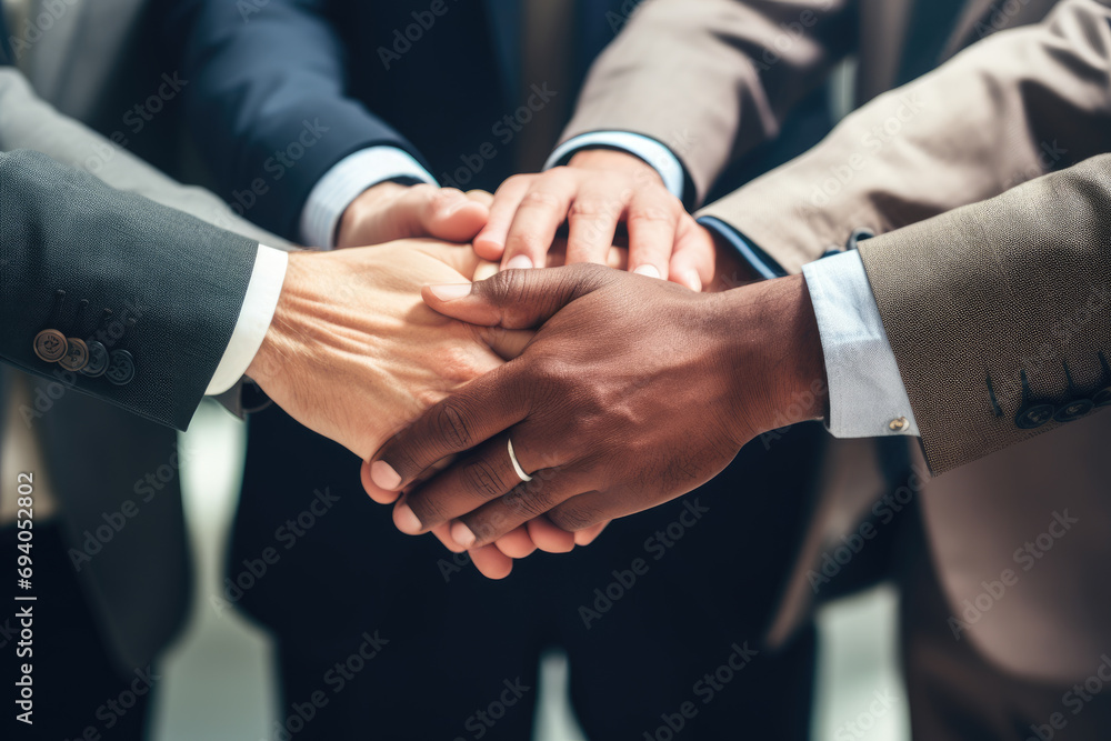Obraz premium Group of business people putting their hands together, Business putting their hands together in unity ,Ai generated