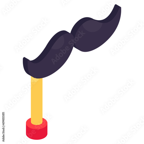 A isometric design icon of mustache prop