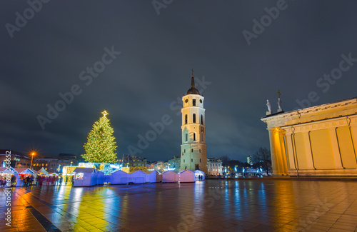Christmas tree in Cathedras square of Vilnius, Lithuania. 2023 photo