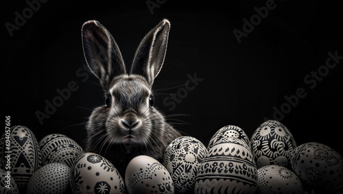 Easter Impression with an Bunny and Eggs in Black and White