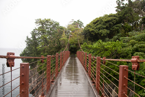The Kadowaki Suspension bridge looms right above the Jogasaki coast. photo