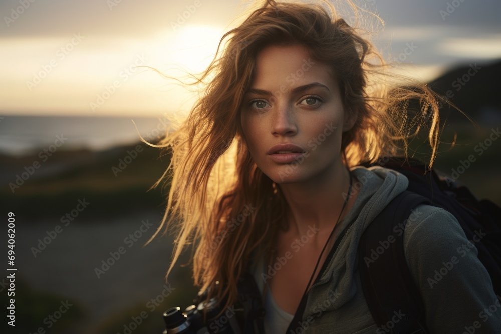 Woman with camera on adventure, serene beach at sunset, embodies wanderlust and the spirit of exploration.
Woman with camera on adventure, serene beach at sunset, embodies wanderlust and the spirit of exploration.