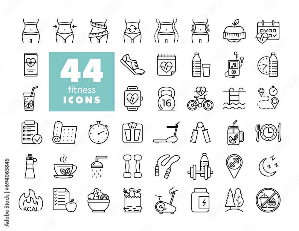 Fitness and health vector icon set Fitness and health vector icon set