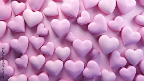 pastel pink lilac 3d render hearts horizontal banner. Valentines day backdrop.