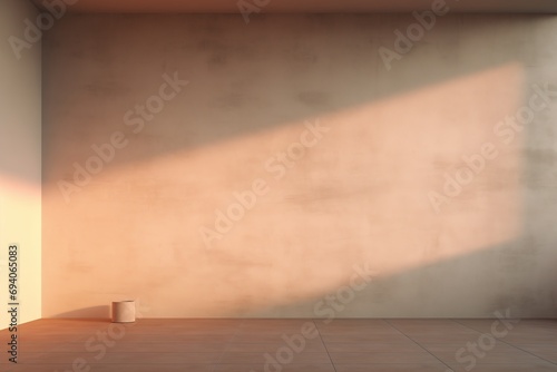 Sunlight on a gray wall, sunbeams in a room, sunny day scene for product presentation. Minimalist interior. Copy space for text, minimalistic illustration